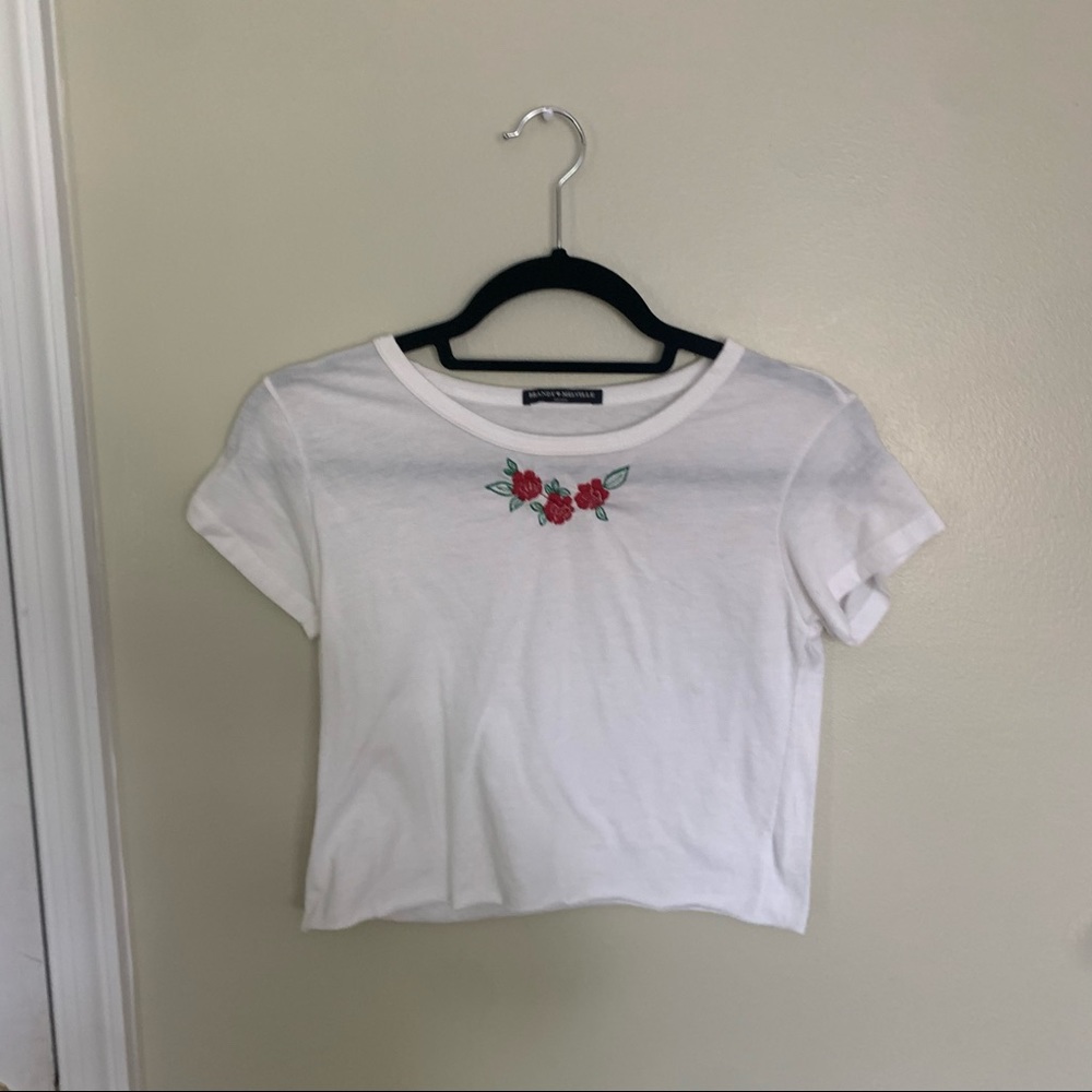 Brandy Melville Rose Embroidered Top